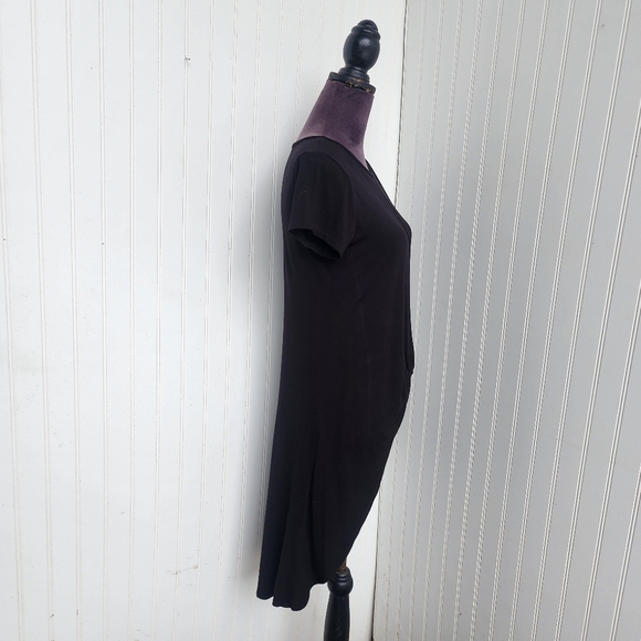 Black Tie Front Short Sleeve Asymmetrical Tunic - Picture 7 of 12